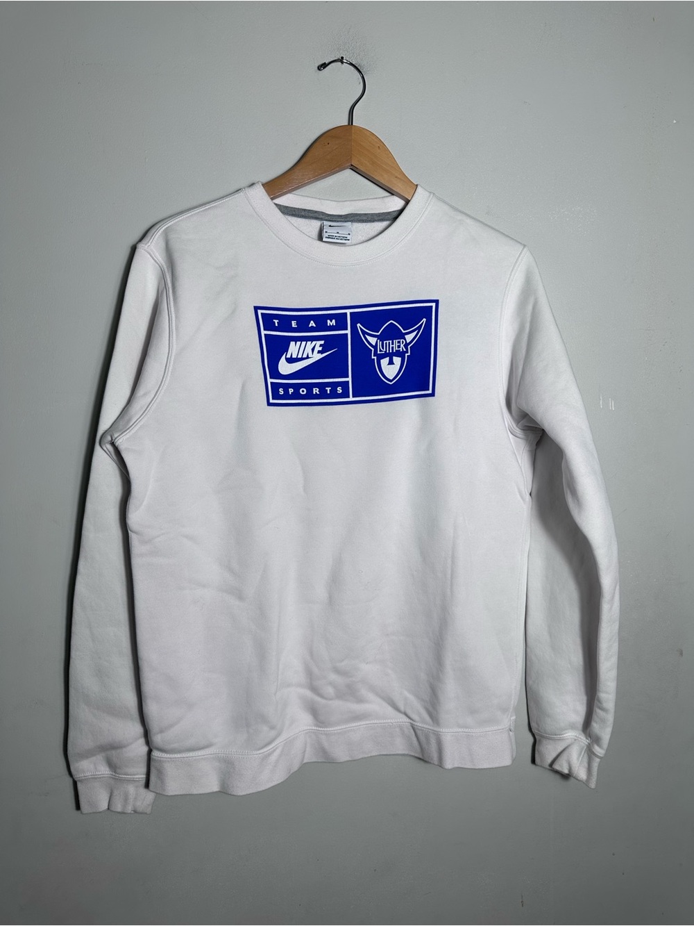 Nike Team Sports Luther White Crewneck Sweatshirt with Blue Logo
